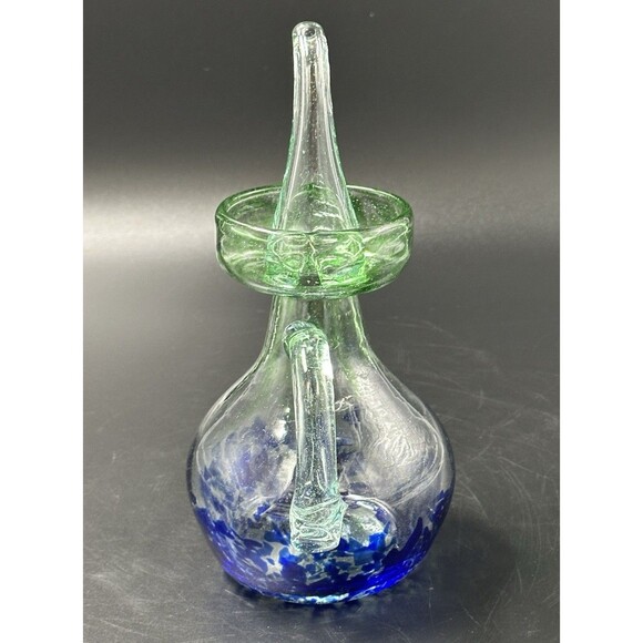 Lafiore Handblown Artistic Mallorca Green and Blue Glass Oil Bottle - Picture 2 of 9
